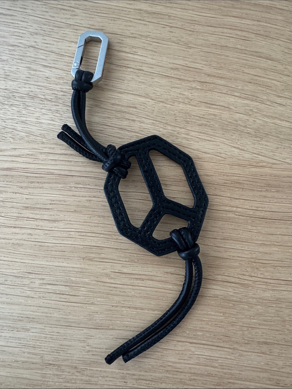 NWT All Saints Black Leather Peace Key Chain Key Holder with Silver Clip
